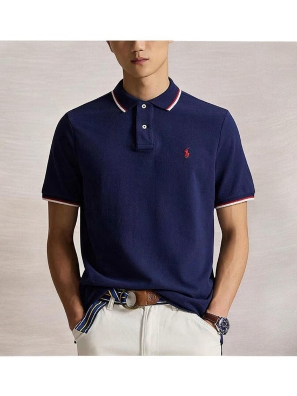 Polo Ralph Lauren Classic Fit Mens Navy Tipped Mesh Short Sleeve Polo size M